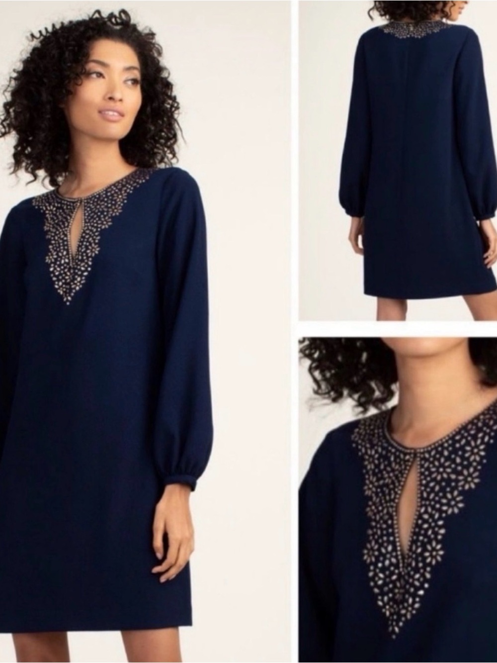 NWT Trina Turk Tangle Dress Navy Embellished Shift Dress Size 2
